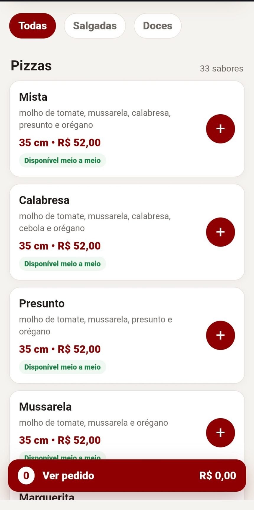 Exemplo de cardápio digital NUMPP aberto no celular